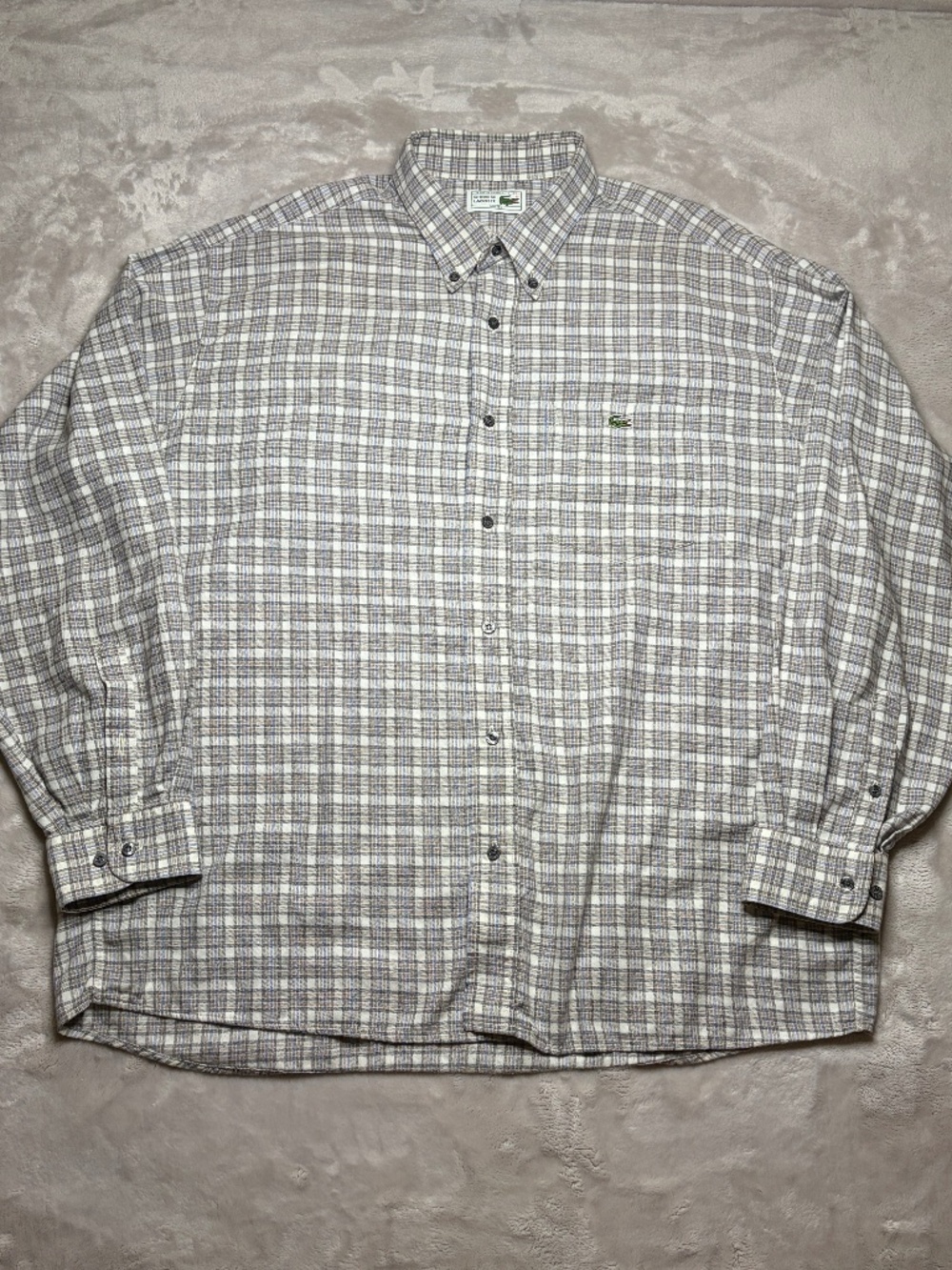 Chemise Lacoste Button Down Shirt Mens 44 Gray Plaid Preppy Made in France